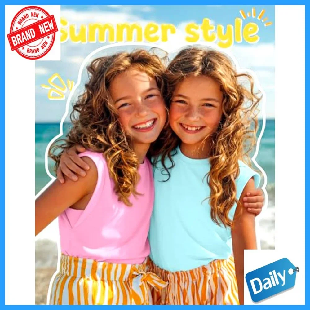 3 Pack Girls Cap Sleeve Tank Tops Loose Fit Summer Tees 5-14 Years